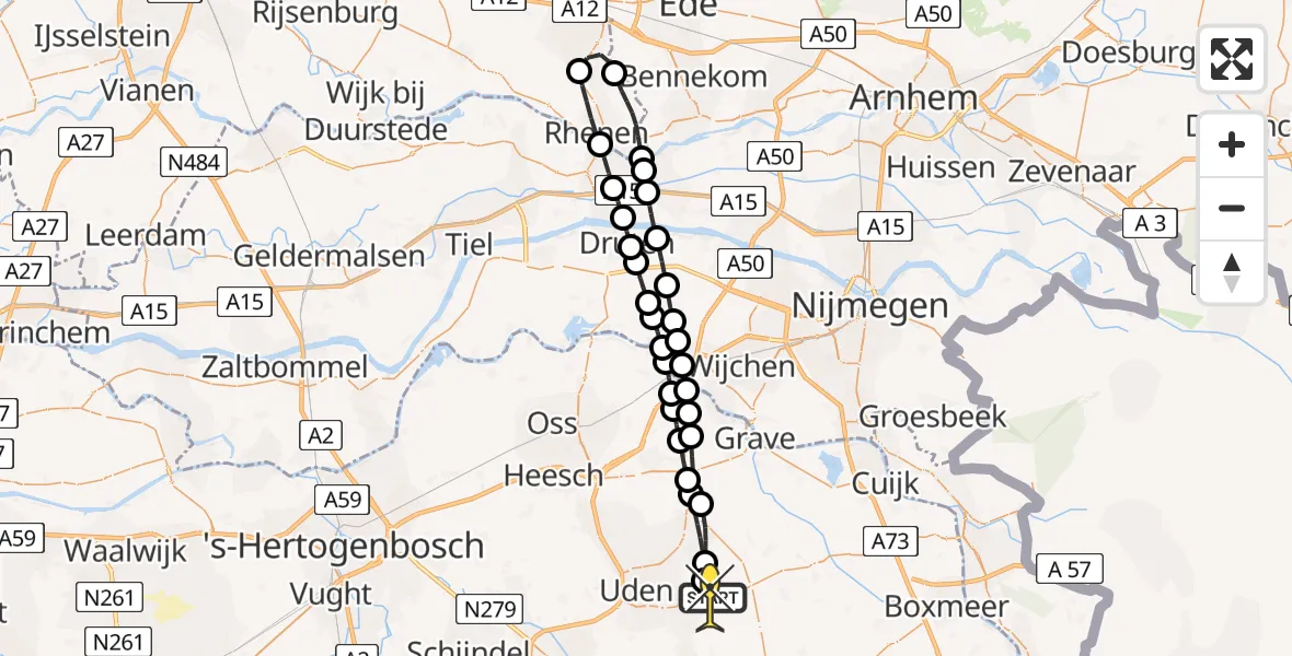 Routekaart van de vlucht: Lifeliner 3 naar Vliegbasis Volkel, Houtvennen