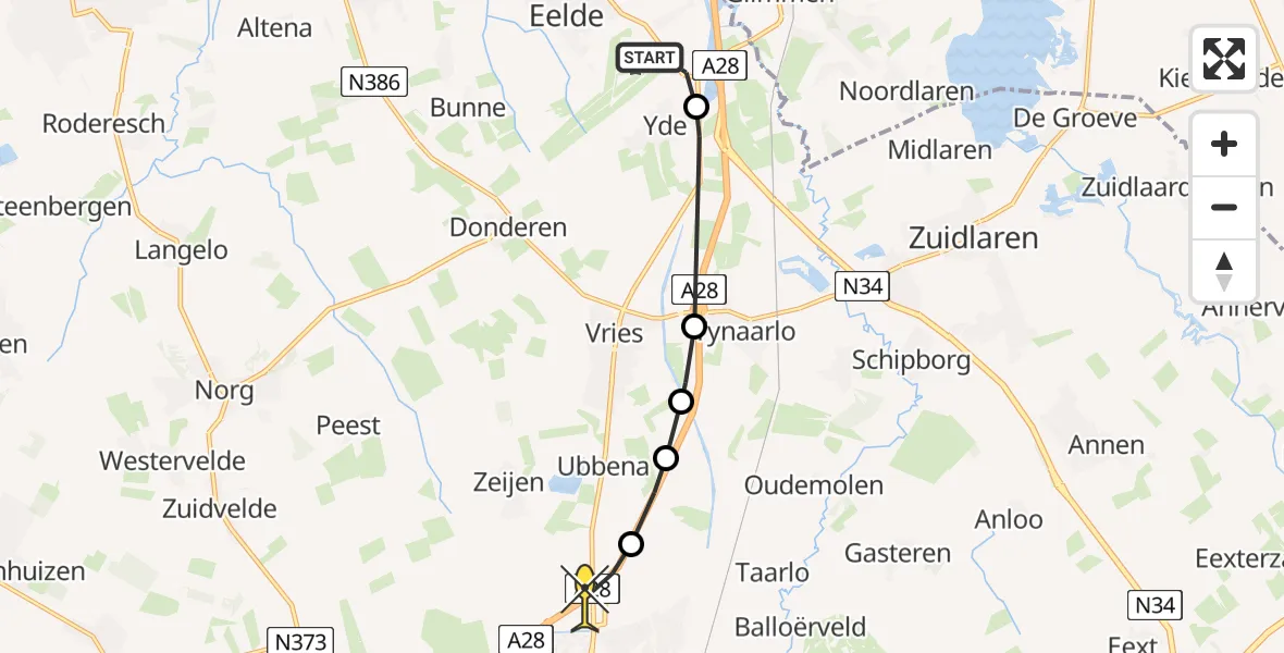 Routekaart van de vlucht: Lifeliner 4 naar Assen, Groningerstraat