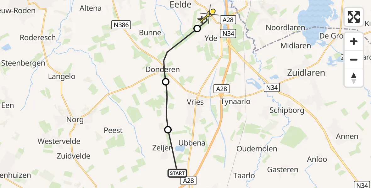 Routekaart van de vlucht: Lifeliner 4 naar Groningen Airport Eelde, Grote Masloot