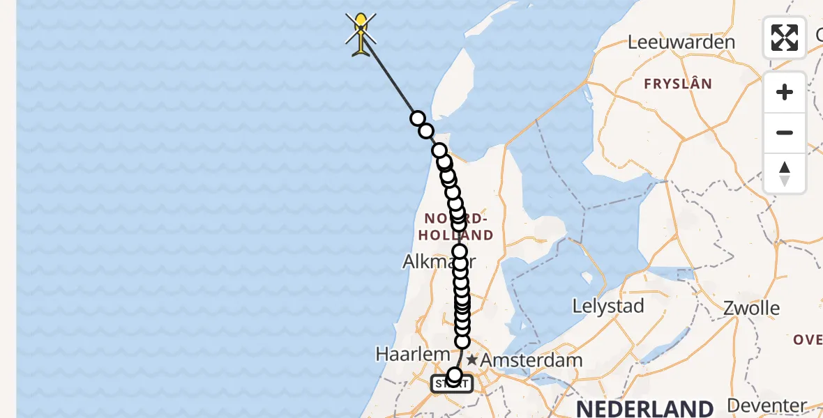 Vluchtroute Politiehelikopter van Schiphol naar 