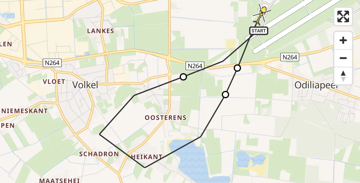 Routekaart van de vlucht: Lifeliner 3 naar Vliegbasis Volkel, Rouwstraat