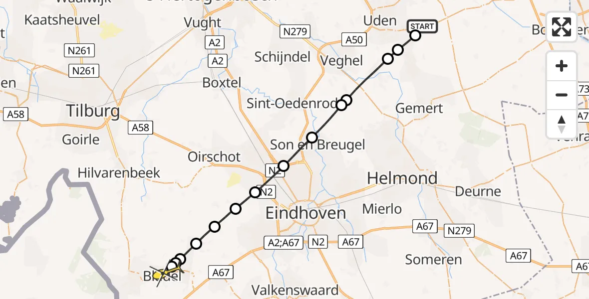 Routekaart van de vlucht: Lifeliner 3 naar Bladel, Zeelandsedijk