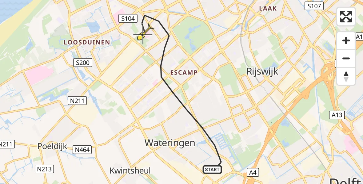 Routekaart van de vlucht: Lifeliner 2 naar Den Haag, Tiranahof