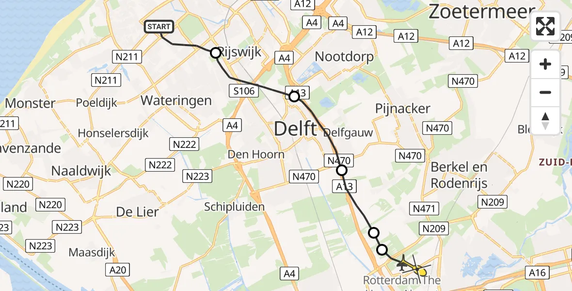 Routekaart van de vlucht: Lifeliner 2 naar Rotterdam The Hague Airport, Hoogeveenlaan