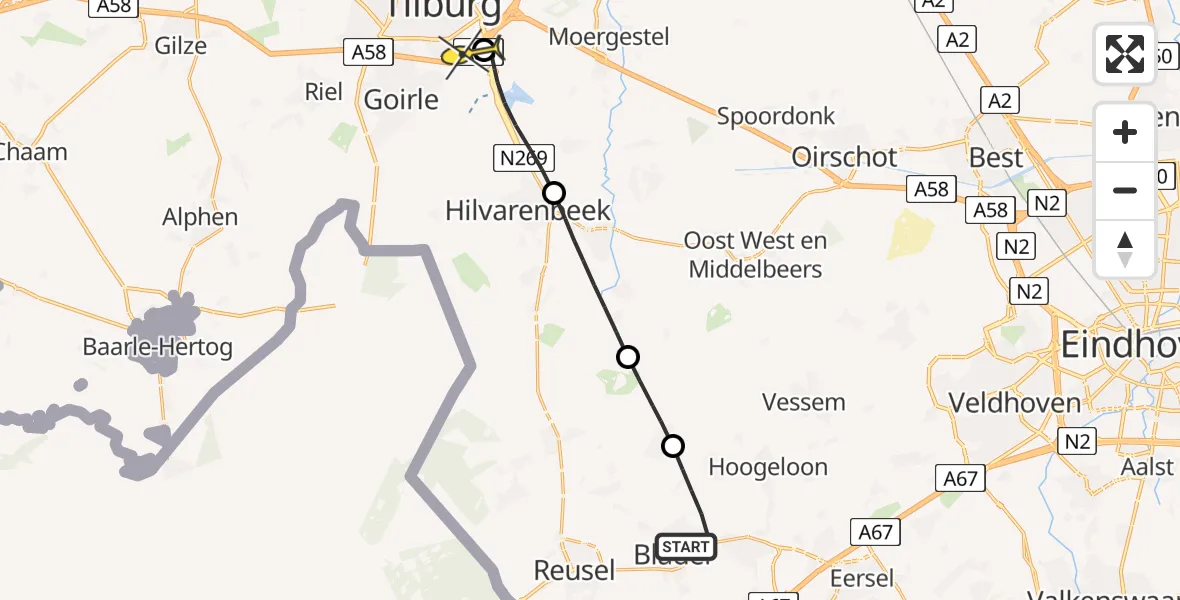 Routekaart van de vlucht: Lifeliner 3 naar Tilburg, Beverdijcken