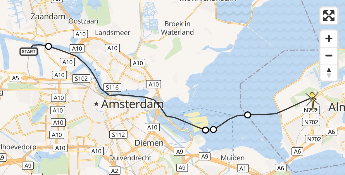 Routekaart van de vlucht: Lifeliner 1 naar Almere, Hemweg