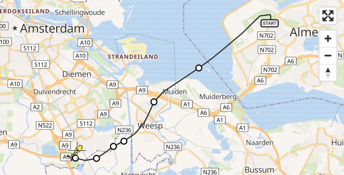 Routekaart van de vlucht: Lifeliner 1 naar Academisch Medisch Centrum (AMC), Pampushout