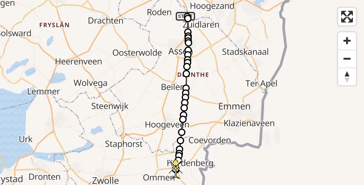 Routekaart van de vlucht: Lifeliner 4 naar Rheezerveen, Burgemeester J.G. Legroweg