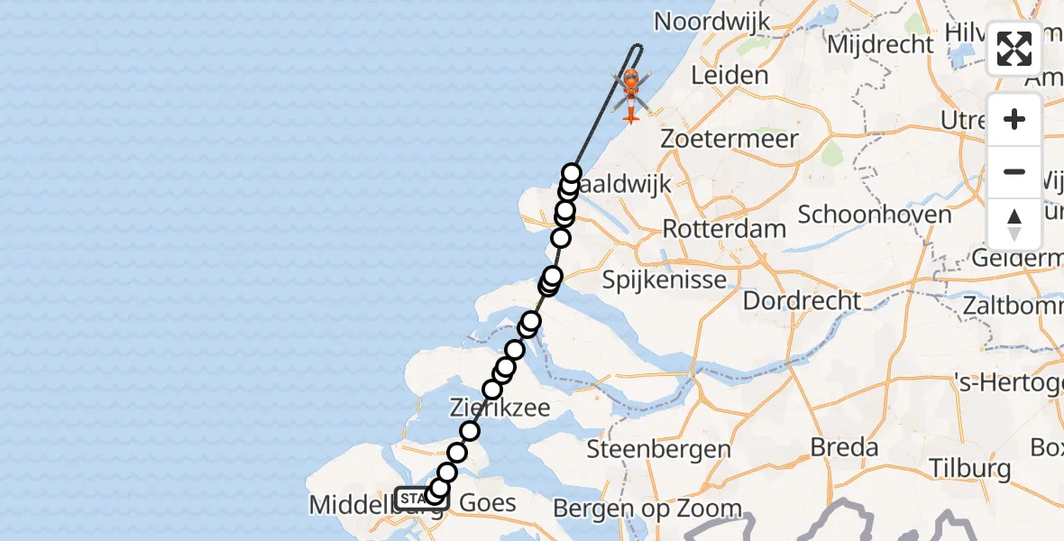 Vluchtroute Kustwachthelikopter Vliegveld Midden-Zeeland - , 14 november 2025, 12:27
