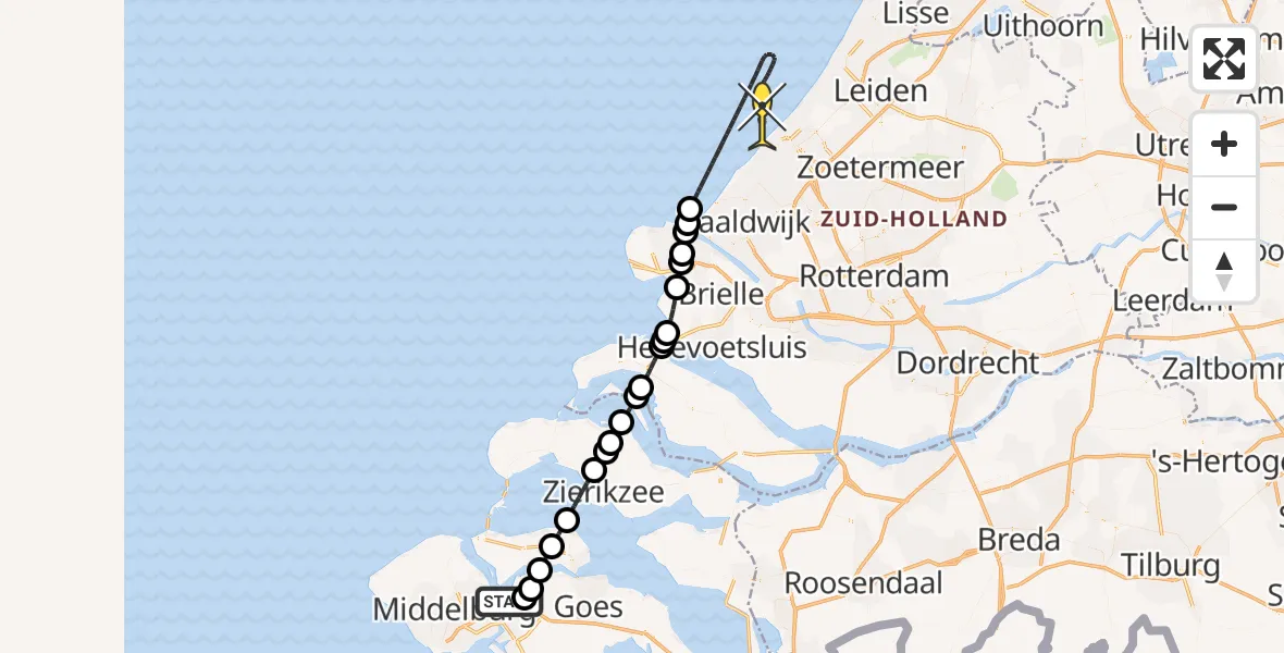 Routekaart van de vlucht: Kustwachthelikopter naar Calandweg