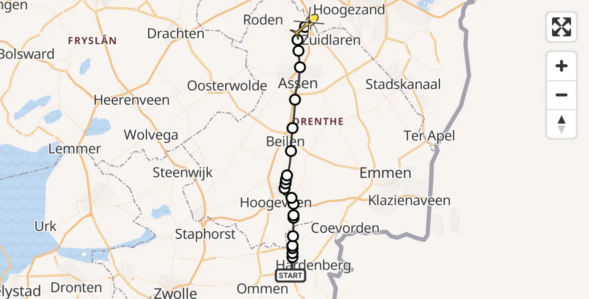 Routekaart van de vlucht: Lifeliner 4 naar Groningen Airport Eelde, Lentersdijk