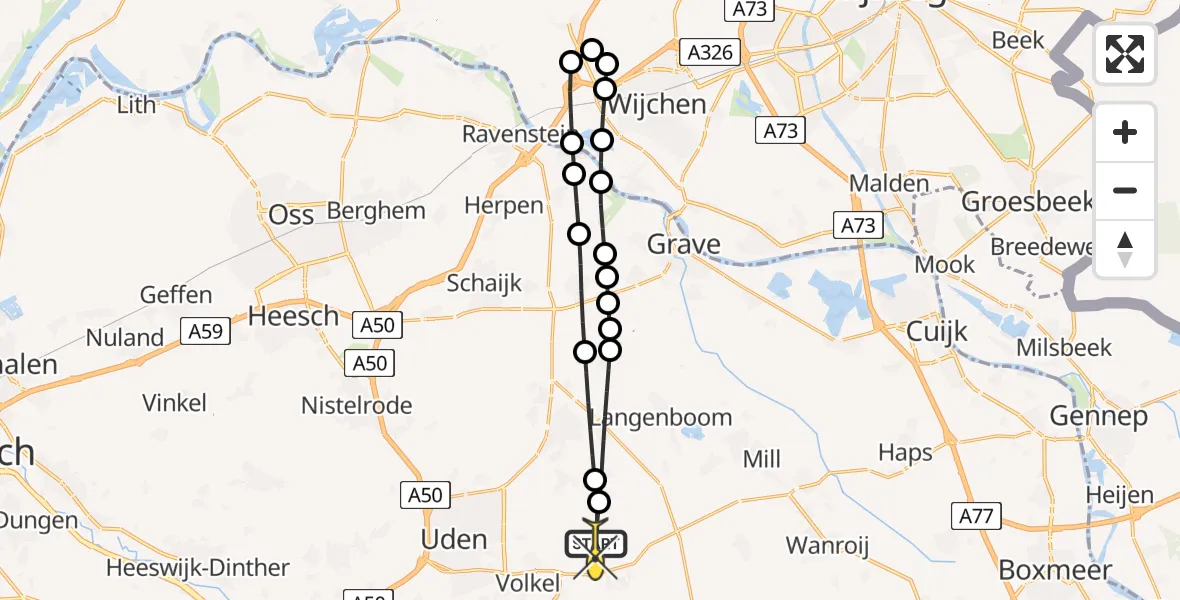 Routekaart van de vlucht: Lifeliner 3 naar Vliegbasis Volkel, Millsebaan