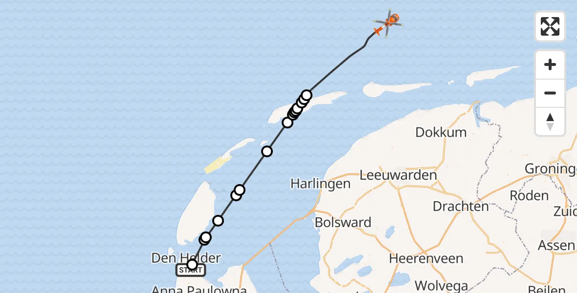 Vluchtroute Kustwachthelikopter Vliegveld De Kooy - , 14 november 2025, 16:37