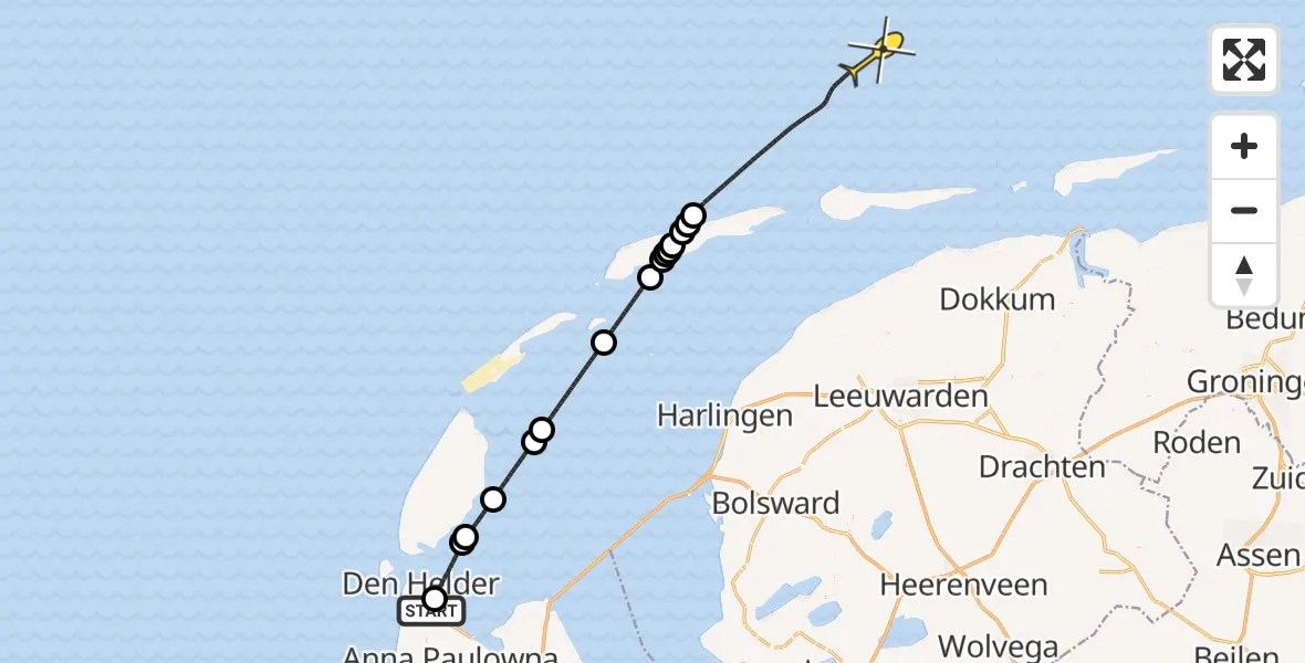 Routekaart van de vlucht: Kustwachthelikopter naar Oostoeverweg