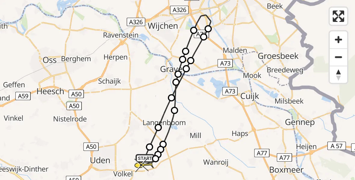 Routekaart van de vlucht: Lifeliner 3 naar Vliegbasis Volkel, Trentsedijk