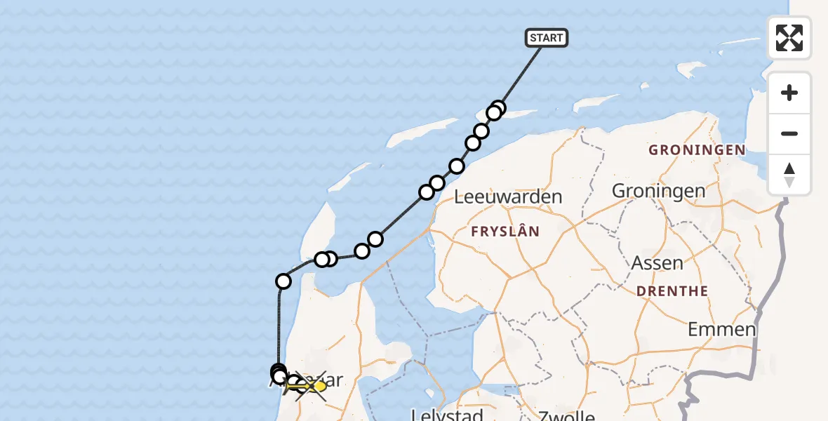 Routekaart van de vlucht: Kustwachthelikopter naar Alkmaar, Parelweg