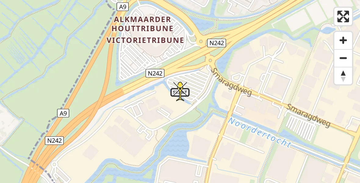 Routekaart van de vlucht: Kustwachthelikopter naar Alkmaar, Parelweg