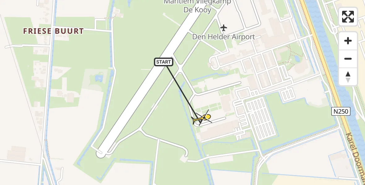 Routekaart van de vlucht: Kustwachthelikopter naar Vliegveld De Kooy, Luchthavenweg