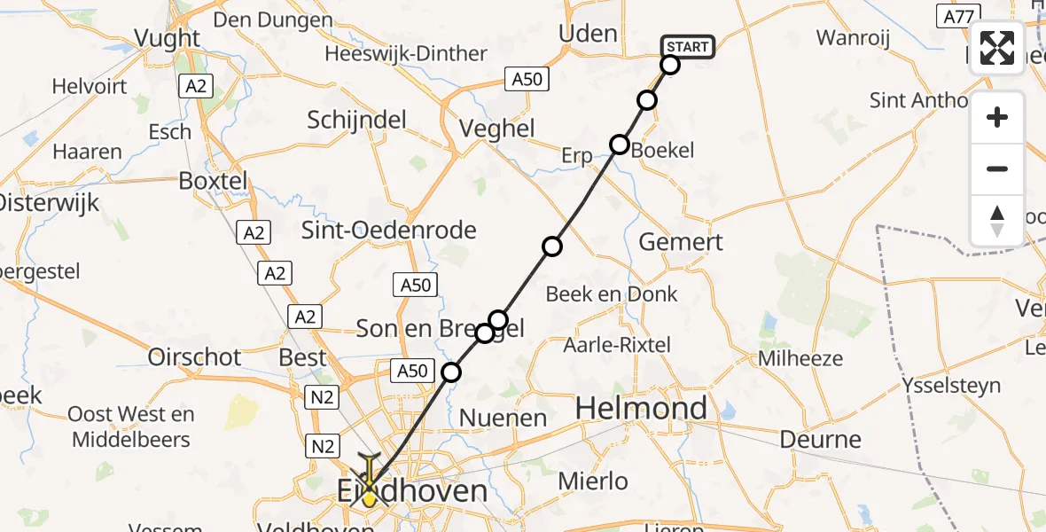 Routekaart van de vlucht: Lifeliner 3 naar Eindhoven, Rechtestraat