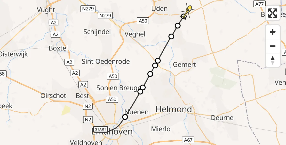 Routekaart van de vlucht: Lifeliner 3 naar Vliegbasis Volkel, Sportlaan