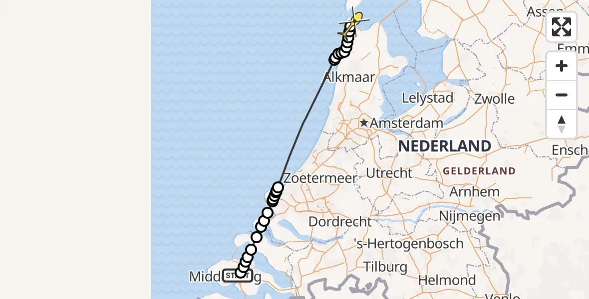 Routekaart van de vlucht: Kustwachthelikopter naar Vliegveld De Kooy, Meerkoetweg