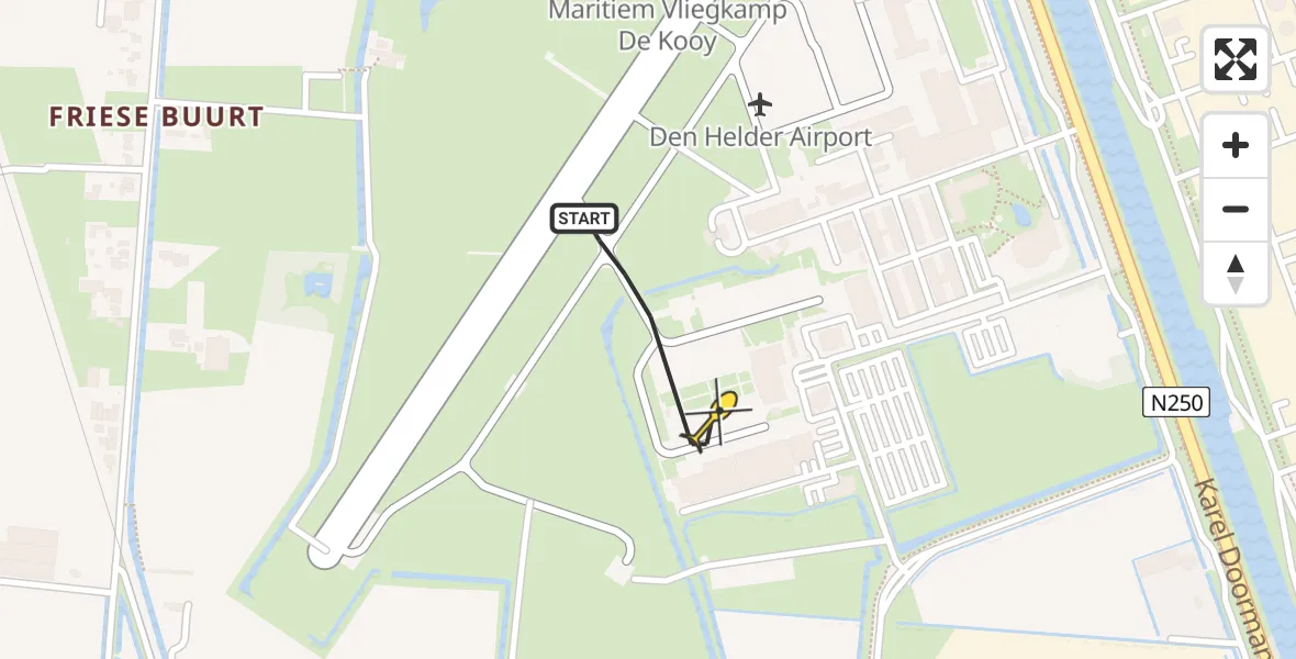 Routekaart van de vlucht: Kustwachthelikopter naar Vliegveld De Kooy, Luchthavenweg
