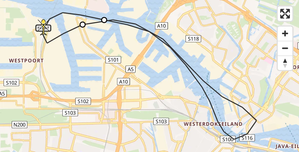 Routekaart van de vlucht: Lifeliner 1 naar Amsterdam Heliport, Belangenvereniging tuinders Zaanderhorn