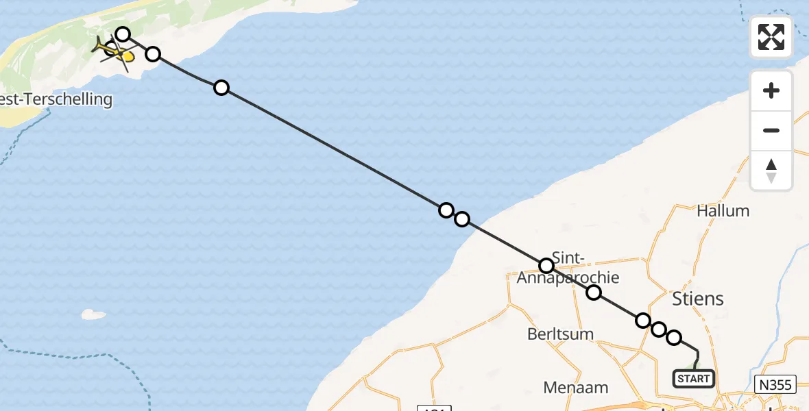Routekaart van de vlucht: Ambulanceheli naar Baaiduinen, Keegsdijkje