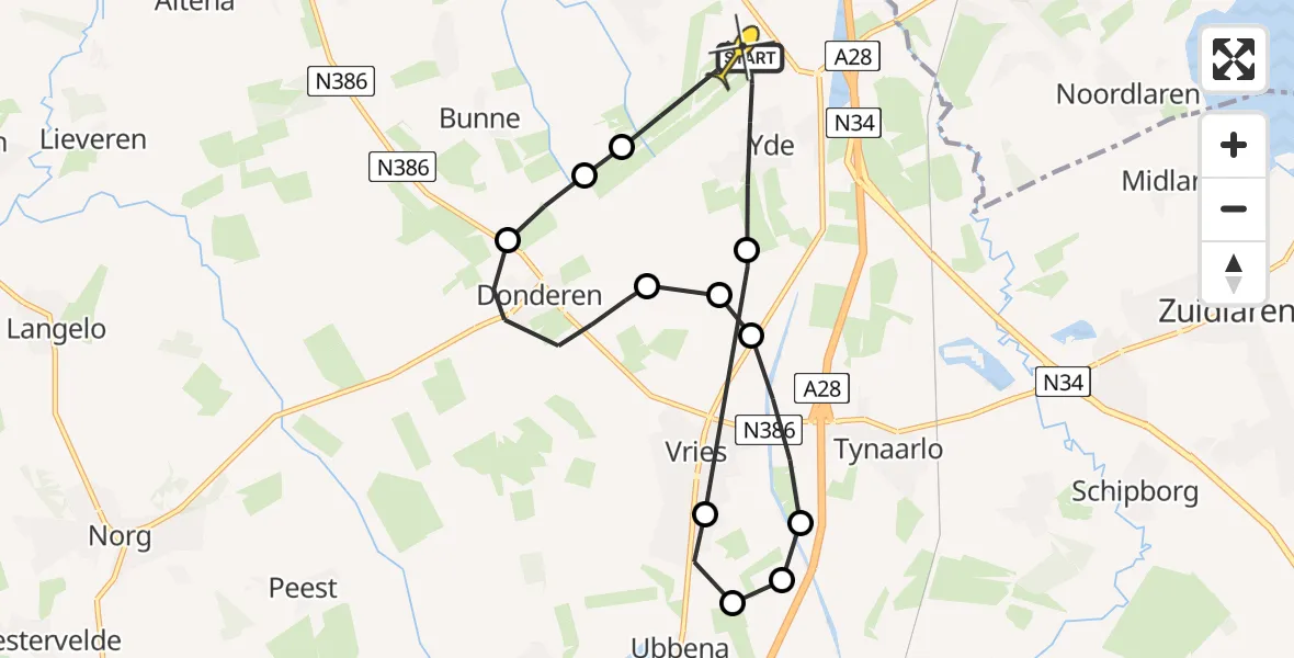 Routekaart van de vlucht: Lifeliner 4 naar Groningen Airport Eelde, Wiedbosweg