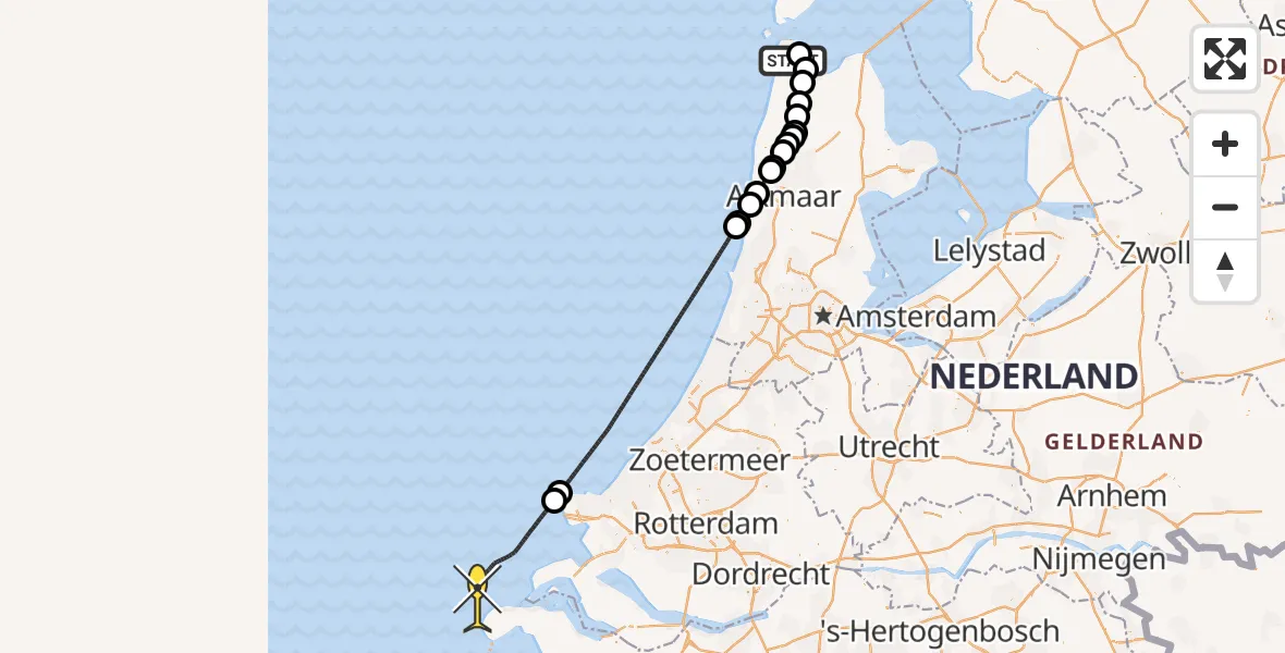 Routekaart van de vlucht: Kustwachthelikopter naar Balgzandkanaal