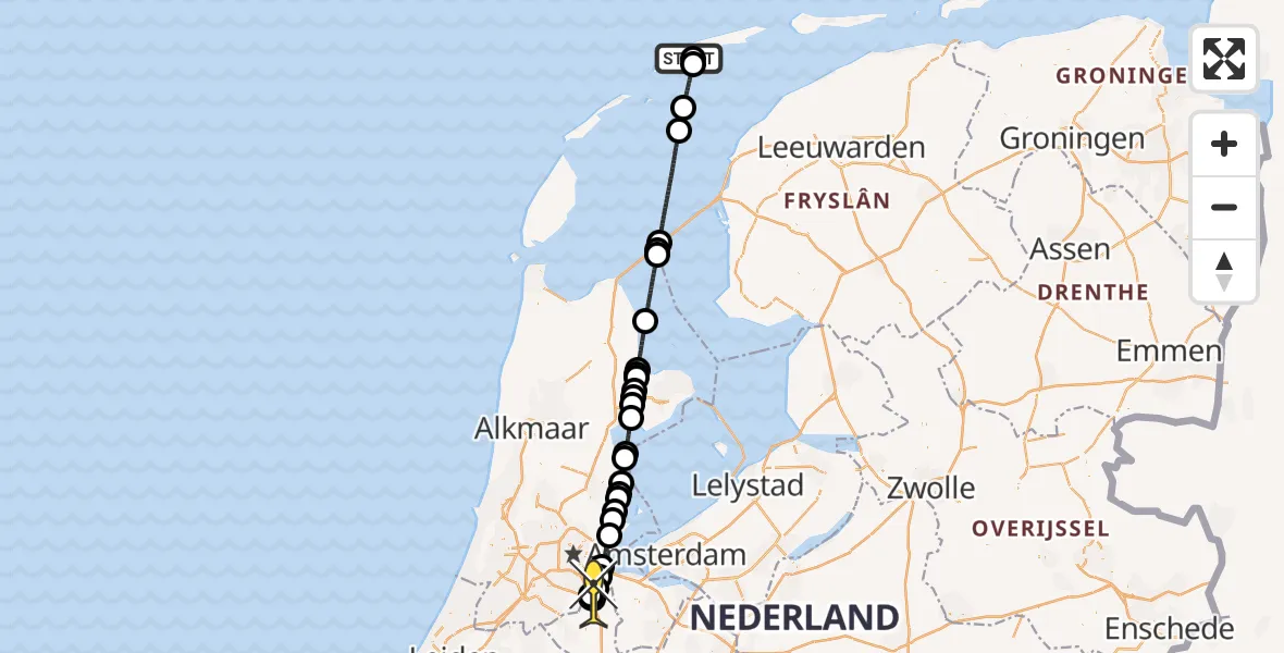 Routekaart van de vlucht: Ambulanceheli naar Academisch Medisch Centrum (AMC), Striep