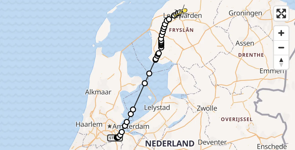 Routekaart van de vlucht: Ambulanceheli naar Vliegbasis Leeuwarden, Spengenpad