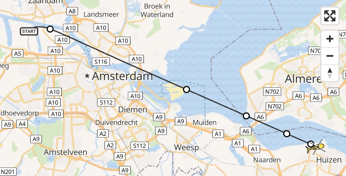 Routekaart van de vlucht: Lifeliner 1 naar Huizen, Hemweg