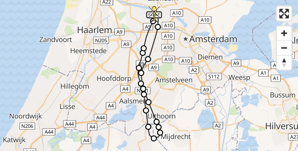 Routekaart van de vlucht: Lifeliner 1 naar Amsterdam Heliport, Elbaweg