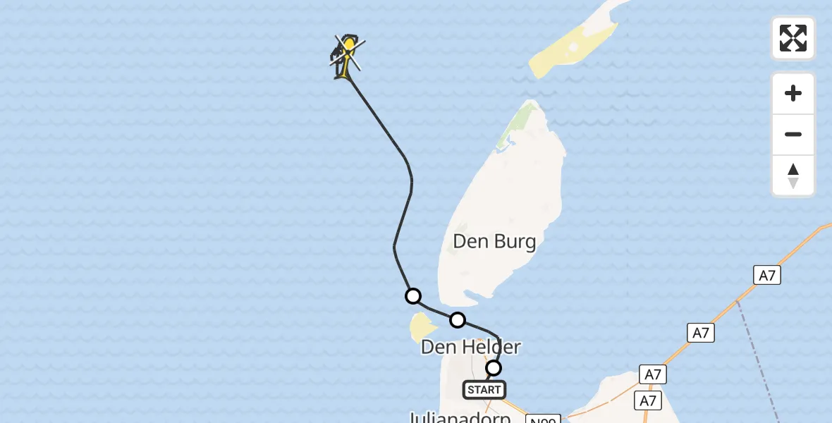 Routekaart van de vlucht: Kustwachthelikopter naar Oostoeverweg
