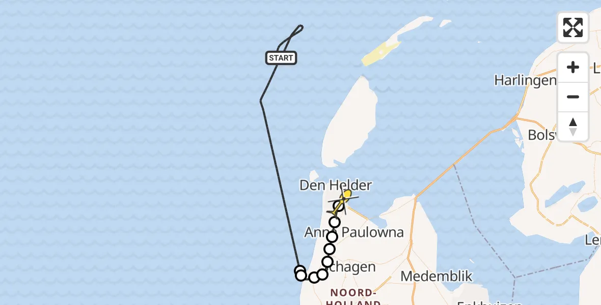 Routekaart van de vlucht: Kustwachthelikopter naar Vliegveld De Kooy, Luchthavenweg