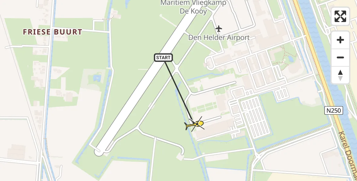Routekaart van de vlucht: Kustwachthelikopter naar Vliegveld De Kooy, Luchthavenweg