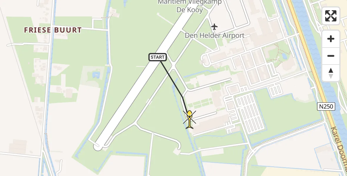 Routekaart van de vlucht: Kustwachthelikopter naar Vliegveld De Kooy, Luchthavenweg