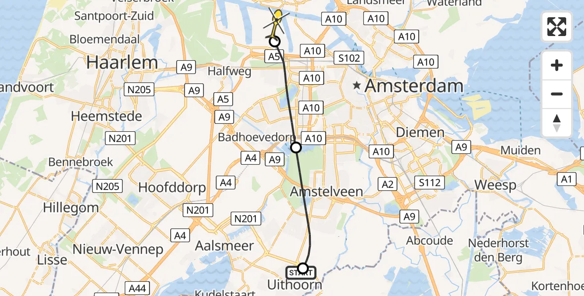 Routekaart van de vlucht: Lifeliner 1 naar Amsterdam Heliport, Europarei