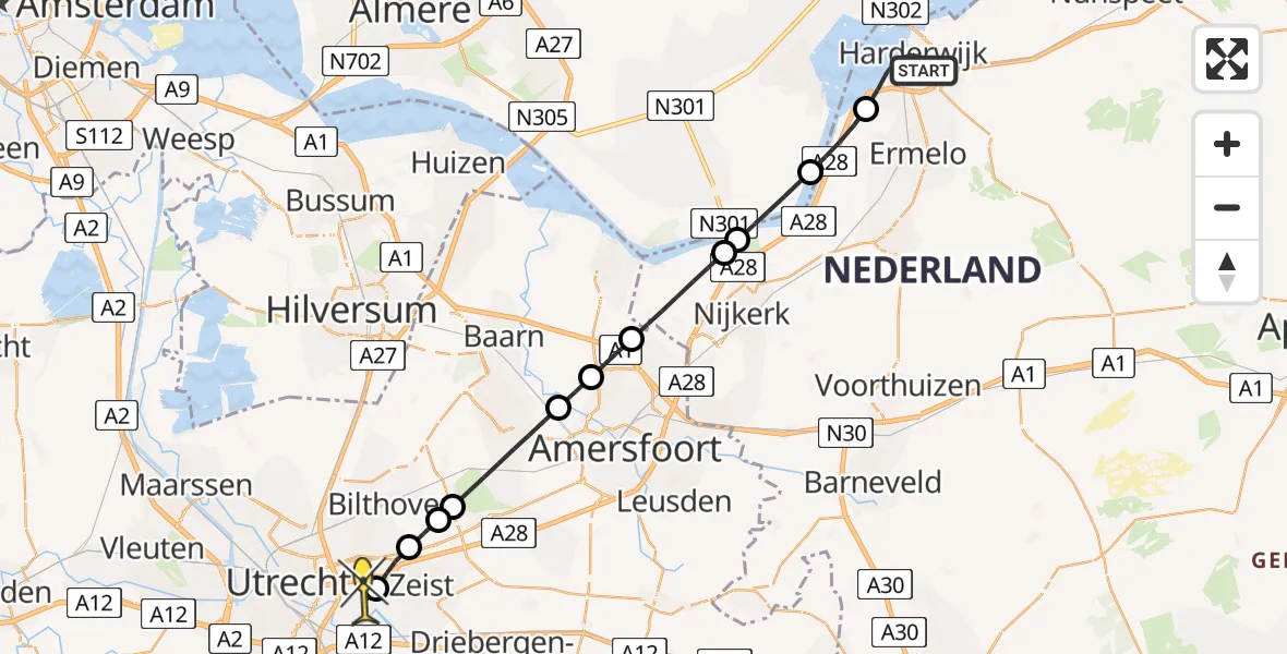 Routekaart van de vlucht: Lifeliner 1 naar Universitair Medisch Centrum Utrecht, Klooster