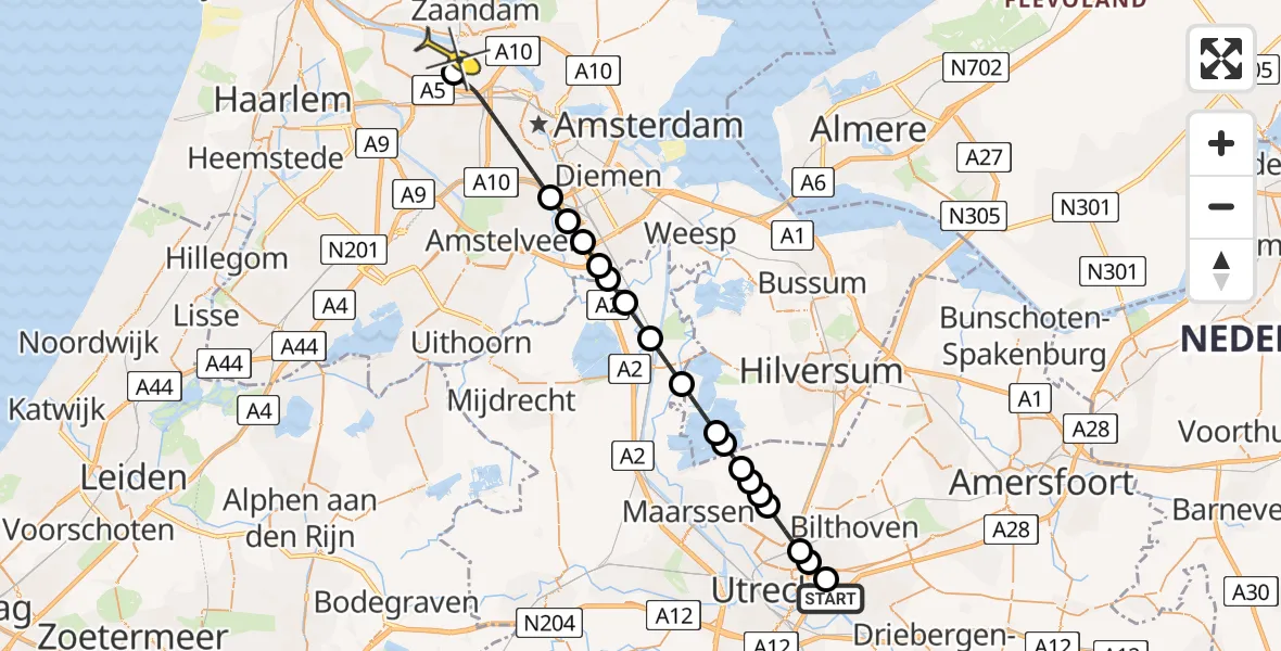 Routekaart van de vlucht: Lifeliner 1 naar Amsterdam Heliport, Universiteitsweg