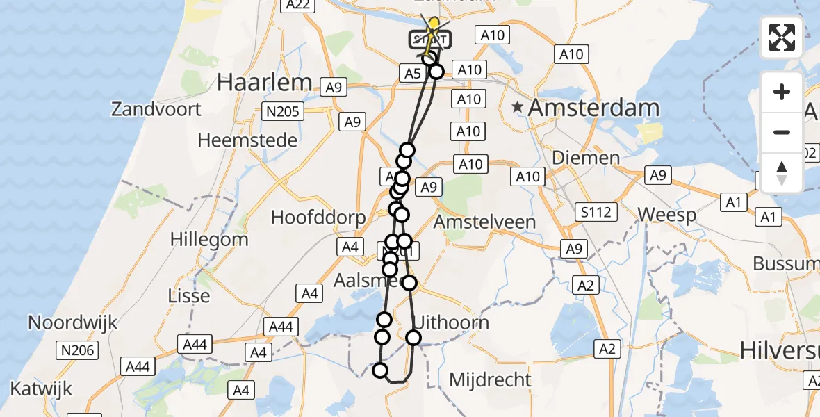 Routekaart van de vlucht: Lifeliner 1 naar Amsterdam Heliport, Elbaweg