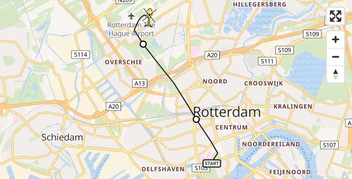 Routekaart van de vlucht: Lifeliner 2 naar Rotterdam The Hague Airport, Zijdewindestraat