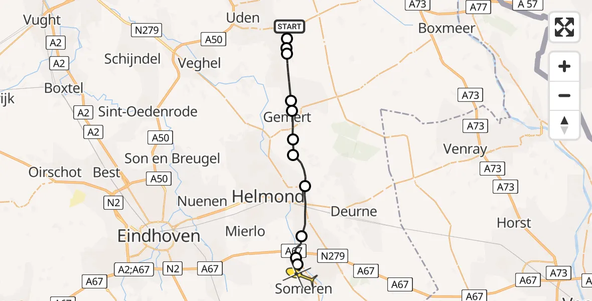 Routekaart van de vlucht: Lifeliner 3 naar Someren, Oosterheidestraat