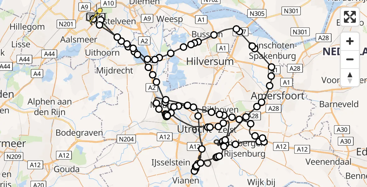 Vluchtroute Politiehelikopter van Schiphol naar Schiphol