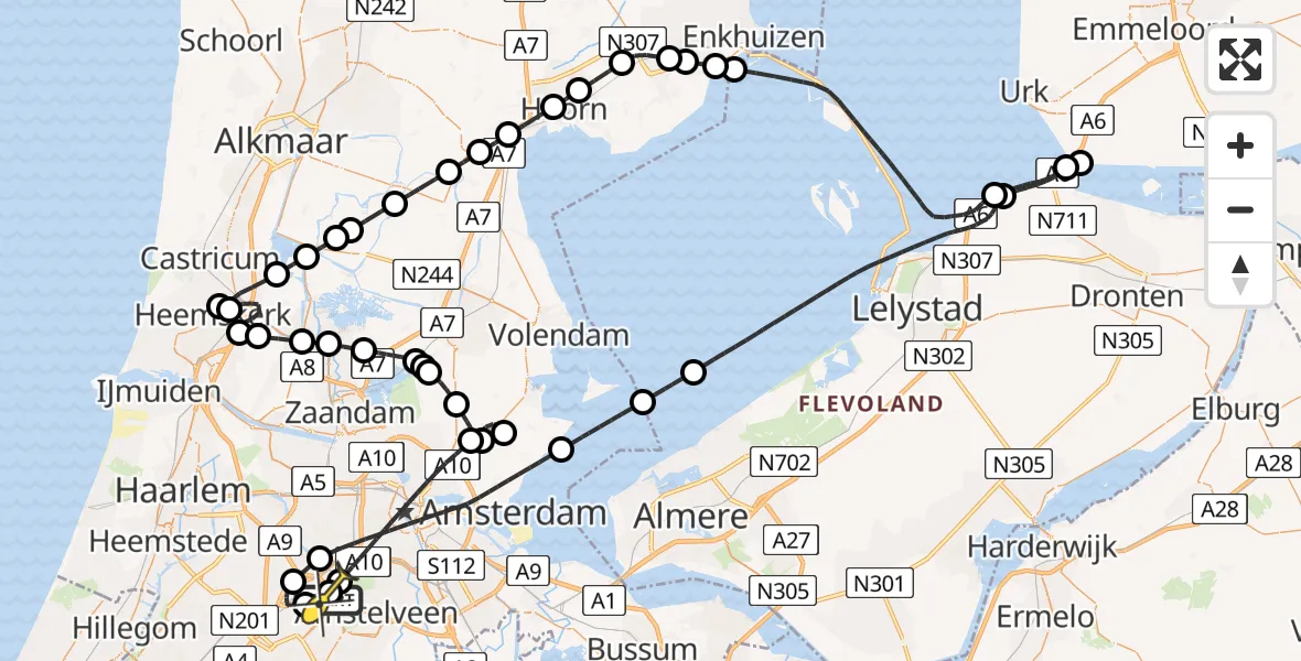 Vluchtroute Politiehelikopter van Schiphol naar Schiphol