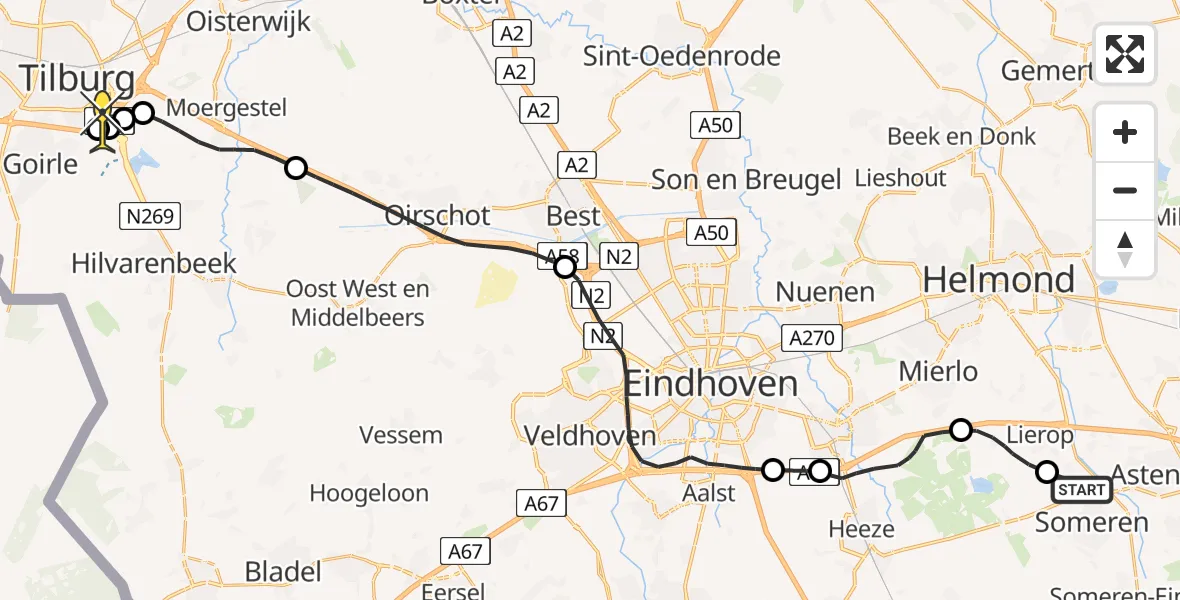 Routekaart van de vlucht: Lifeliner 3 naar Tilburg, Somerenseweg