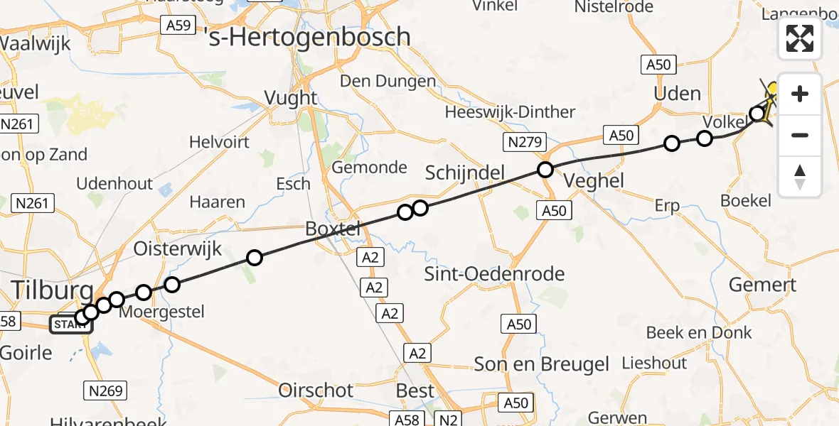 Routekaart van de vlucht: Lifeliner 3 naar Vliegbasis Volkel, Torentjeshoeve
