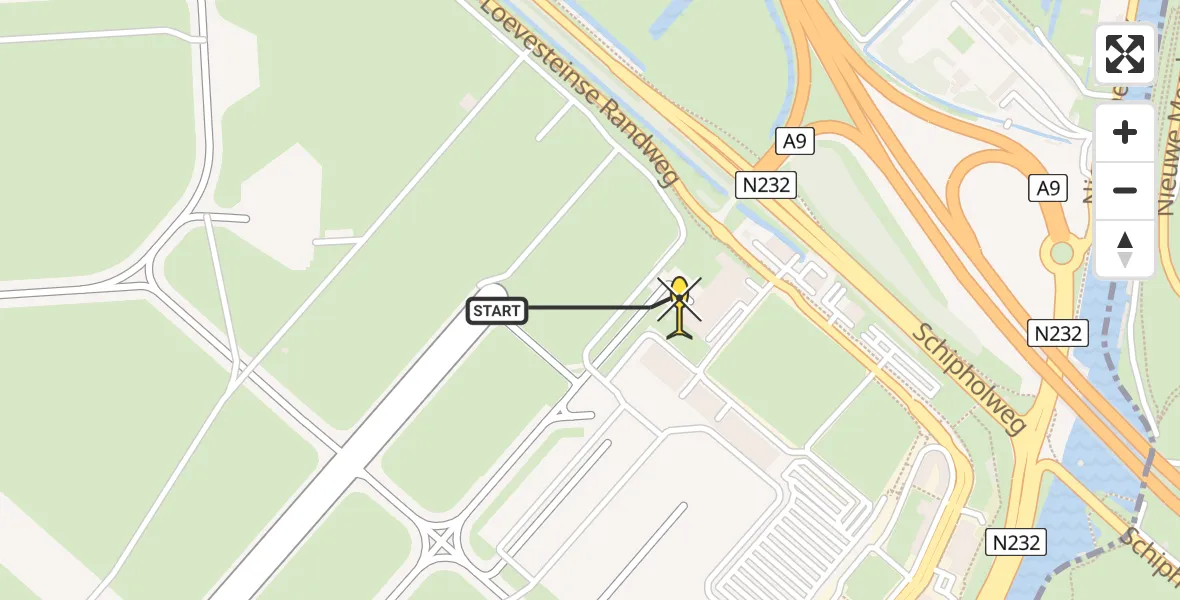 Routekaart van de vlucht: Politiehelikopter naar Schiphol, Loevesteinse Randweg