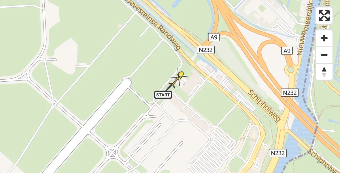 Routekaart van de vlucht: Politieheli naar Schiphol, Loevesteinse Randweg